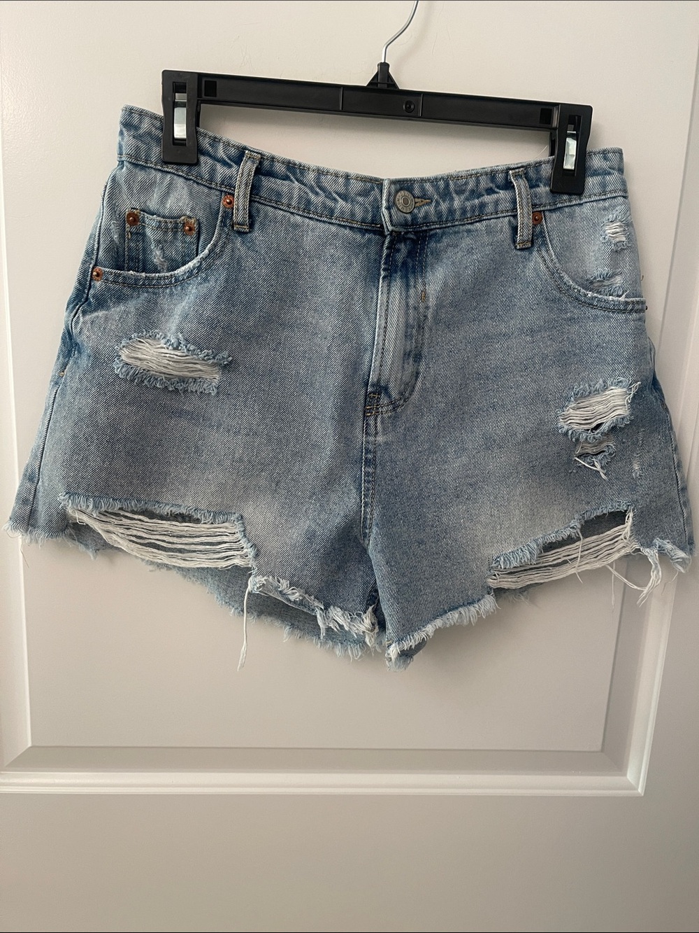 Juniors Love Tree Distressed Light Blue Denim Cutoff Shorts/High Waist